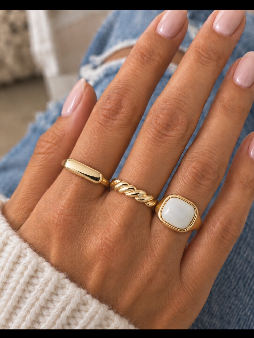 Women’s Set of Three Rings in White Gold